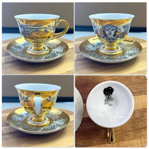 Rare Vintage Hollóháza Art Deco Porcelain Hand-Painted w/24K Gold 17-Pc. Tea Set - Picture 10 of 16